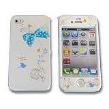 【iPhone4S/4用】かわいいフルカバーiPhoneケース かわいいリボン付き（青）(Type4)【液晶保護フィルム付き】