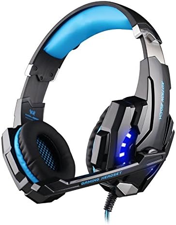 GuDenns PS4 PlayStation 4 cellphone Stereo gaming headset with Microphone Mic 3.5mm Audio Connector LED Noise Isolation/In-line for Tablet iPhone PC gamers Wired Headphone Black and Blue