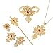 Newest Ethiopian Cross Necklace Pendant Bangle Earring Ring Hairpin Set 24k Gold Plated Habesha Jewelry Sets (Red)