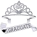 2019 Graduation Party Supplies Kits, Glittered Metal Graduation Princess Grad Crown Tiara and Graduated Sash, Great Gifts for Graduation Party Decorations Grad Decor Favors (White)