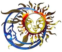 Sun and Moon Metal Wall Sculpture - Metallic Colors, 20" width
