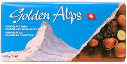 "RAISIN-NUT" (Chocolate) "SWITZERLAND", Packaged in Foil and Paper, 100g. "Golden Alps"