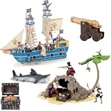 Papo Wooden Royal Navy Ship With Papo Pirate Island + Pirate Accessory Set