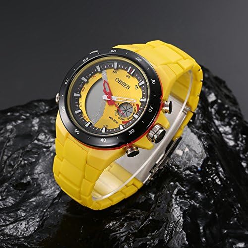 OHSEN Men LED Light Calendar Function Waterproof Quartz Wristwatches 2015 New (yellow)