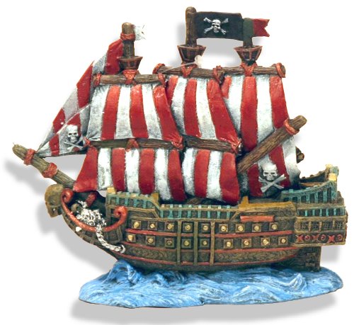 Exotic Environments Caribbean Pirate Ship Aquarium Ornament, 6-Inch by 3-1/2-Inch by 5-1/2-Inch