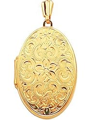 14K Gold Oval Flower Locket Photo Pendant Jewelry |K