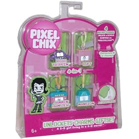 Pixel Chix Exclusive Unlockets Charms Giftset with 4 Charms (Road Trippin, Loft, Jammin' Hamster and Mansion) Plus 4 Secret Codes