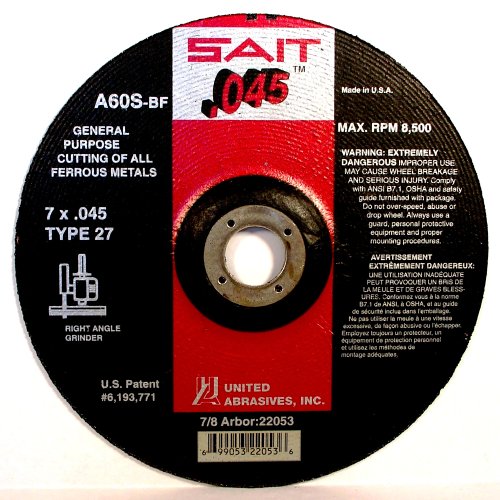SAIT 22021 Type 27 4-1/2-Inch x .045-Inch x 7/8-Inch A60S General Purpose Depressed Center Cutting Wheels - 50 Pack