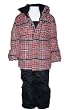Boys Pulse Snowsuit Set 2 piece, Ski Snowboard Plaid Coat Jacket and Ski Bibs, Insulated, Red/Black Check Size 4/5 6 and 7
