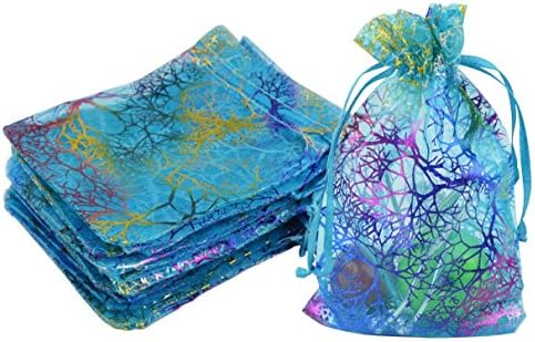 Ebeautyday 100pcs Coralline Blue Organza Jewelry Pouch Wedding Party Favor Gift Bag 12x9cm (Blue)