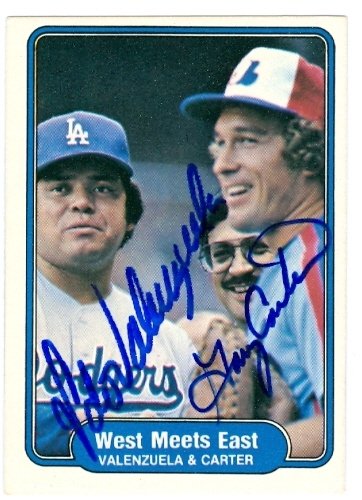 Fernando Valenzuela Dodgers & Gary Carter Expos autographed 1982 West Meets East Fleer baseball card