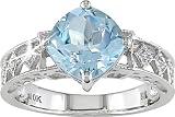 10K White Gold Sky Blue Topaz and Diamond Ring
