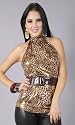 AEETES Leopard Print High Neck Halter Top
