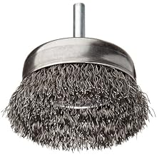 Weiler Stem-Mounted Wire Cup Brush, Round Shank, Steel, Crimped Wire