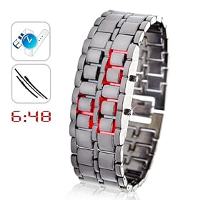 Japanese Style Red LED Watch - Steel Bracelet invisible face ultimate geek gadget