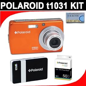 Polaroid t1031 10.0 MP Digital Camera - 3 x optical zoom (Orange) + PoGo Printer (Black) + 50 ZINK Sheets