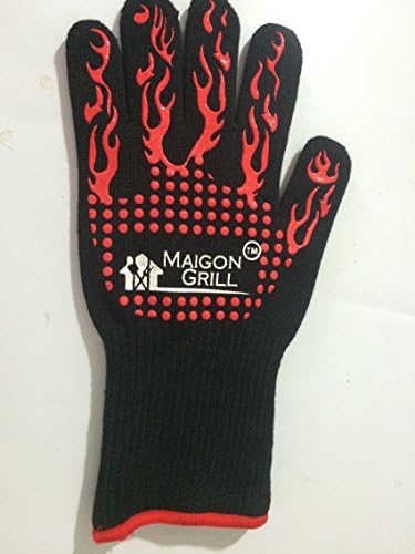 MaigonGrill BBQ Grilling Cooking Gloves, Premium Oven Mitts, Kevlar + DuPont Nomex Heat Resistant up to 932℉, 1 Pair, 100% Warranty