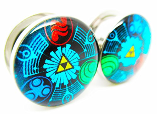 Zelda The Wind Waker Ear Plugs - Stainless Steel Screw-On Ear Plugs - 7 Sizes - Brand New *Pair* (4 Gauge (5mm))