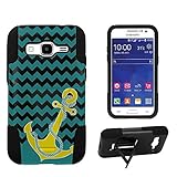 Spots8&reg; Image Design Cases for Samsung Galaxy Core Prime/Prevail LTE G360 , Dual Layer Silcone Bumper  Hard Shell Case with built-in Kickstand with Image of Yellow Anchor on Chevron Design