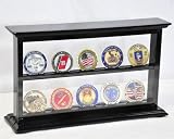 2 Shelves Military Challenge Coin Curio Stand Rack w/ UV Protection Viewing from both side