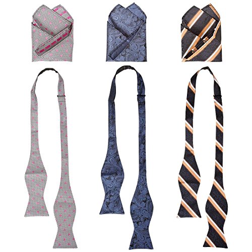 BMC Mens 6pc Mixed Design Self Tie Bowtie Pocket Square Matching Fashion Suit Accessories - Set 3: Touch of Class