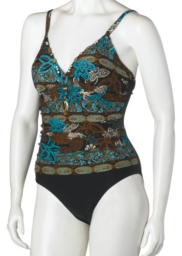 Fantasizer Women's Treasure of Maya 1 Piece Camisole Tank Suit with Shirring