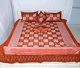 Decorative Golden Block Print King Size Bedspread Bed Sheet with Lace Work  ....