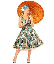 Tropical Print Belted Vintage Party Dress 