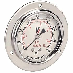 Valley Instrument Grade A Back Mount 1 1/2in. Glycerin Filled Gauge - 0-160 PSI