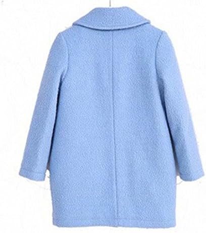 Girls Fashion Lapel Woolen Coat Winter Outerwear Parka (Blue,Tag 140)