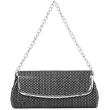 SARINA Lustrous Black Shimmer Sprinkle Leatherette Baguette Clutch Evening Bag Handbag Purse w/2 Shoulder Straps