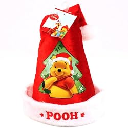 Kids Disney Winnie the Pooh Velour Santa Christmas Hat Red with White