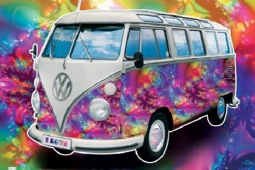 1art1 50109 Autos - VW Bus, Bulli, Peace, Love, Rock `N Roll Poster 91 x 61 cm