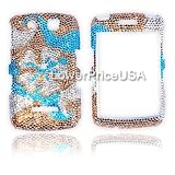 Blackberry Storm 9500 Genuine Swarovski Crystal (7ss) Blue Flower Design Faceplate Cover Case