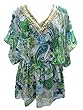 Poncho Kaftan Green Printed Short Sheer Caftan for Womens