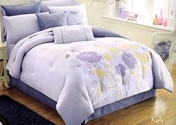 10 Pieces Light Purpel with Flower and Butterfly Comforter Bedding and Sheet Set Full Size Bed-in-a-bag