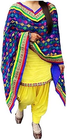 fashion ritmo Women's Fashin Ritmo Cotton Embroidery Patiyala Salwar Suit Free Size Yellow