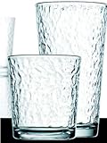 Set of 16 Durable Hammered Glass Drinking Glasses ~ Includes 8 Highball Glasses and 8 DOF Glasses ~ 16-piece Elegant Glassware Set