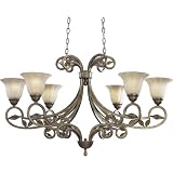 Progress Lighting P4215-91C Six-Light Linear Chandelier with Weathered Sand Stone Glass and Leaf Accents, Biscay Crackle