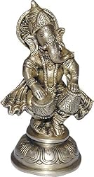 Metal Statue Standing Ganesha Playing Tabla 2.25 x 2.5 x 5.5 inches