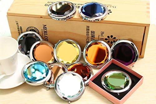 Free Engraving Double Sides Portable Foldable Pocket Makeup Compact Mirror with Crystal Bridesmaid Gift Cosmetic Mirror (Purple) Pack of 5