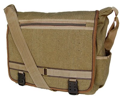 Classic Military Inspired Canvas Messenger Bag Laptop Bookbag Khaki GreenB004L9BKLO