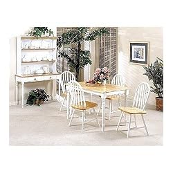 5pc White & Natural Finish Wood Dining Table +4 Windsor Chair Set