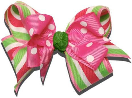 Squishy Pet Products Strawberry Dream Collar Bow, 4-Inch, Pink Stripe with Pink and White Dot