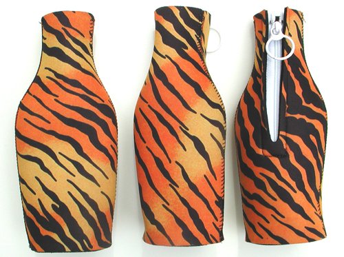 Tiger Stripe Zip-Up Beer Bottle Koozies - Set of 3 - Cincinnati Bengals or Detroit Tigers Fans! Fit 12 oz. Bottles of Beer, Wine Coolers, Malt Beverages