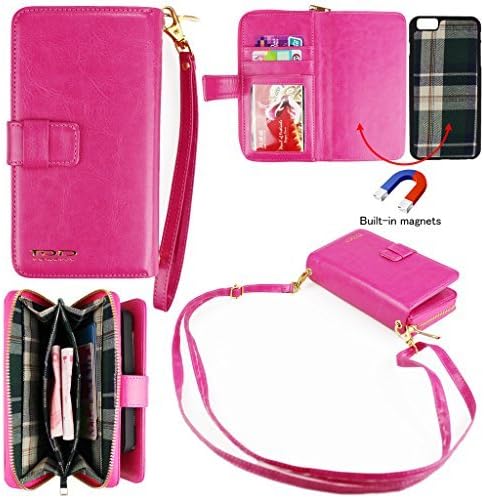 iPhone 6 Plus 5.5" wallet Case,Topforcity® Multifunctional Split-type Detachable PU Leather Wallet Case 2in1 Magnetic Cover Hand Strap Wristlet Card Slot Holder with Messenger Bag features(Hot Pink)