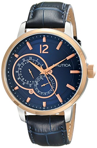 Nautica Men's NAD16501G NCT 15 Rose Gold-Tone Stainless Steel Watch with Blue Leather Band