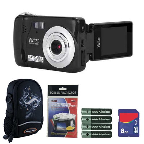 Vivitar Itwist VX018 10.1MP Black Flip Screen Digital Camera Plus 8GB Accessory Kit