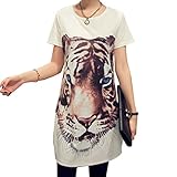 (マーシェル) Marshel マタニティ ロング Tシャツ ワンピース 半袖 アニマル柄 産前 産後 長く使える おしゃれ 妊婦服 ホワイト M