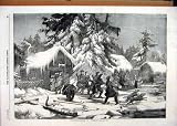 1856 BEAR HUNTING SWEDEN MEN SNOW CABIN DOGS TREE PRINT